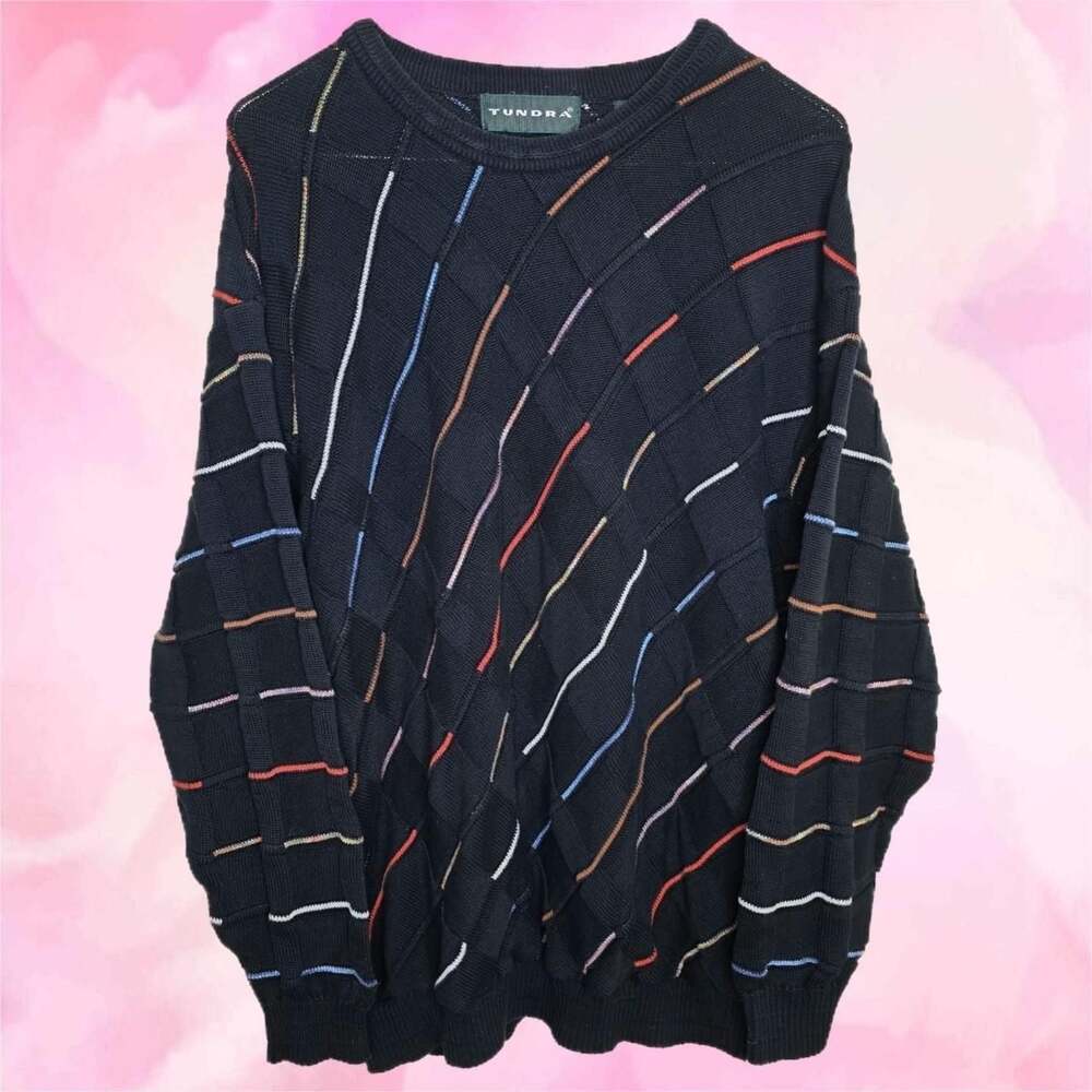 Tundra Vintage 90s 3D Knit Multicolor Striped Sweater
